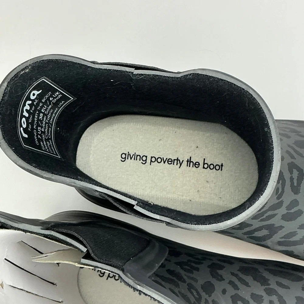 Roma Gray Leopard Rain Boots Women Size 7 Chelsea Style Waterproof Rubber